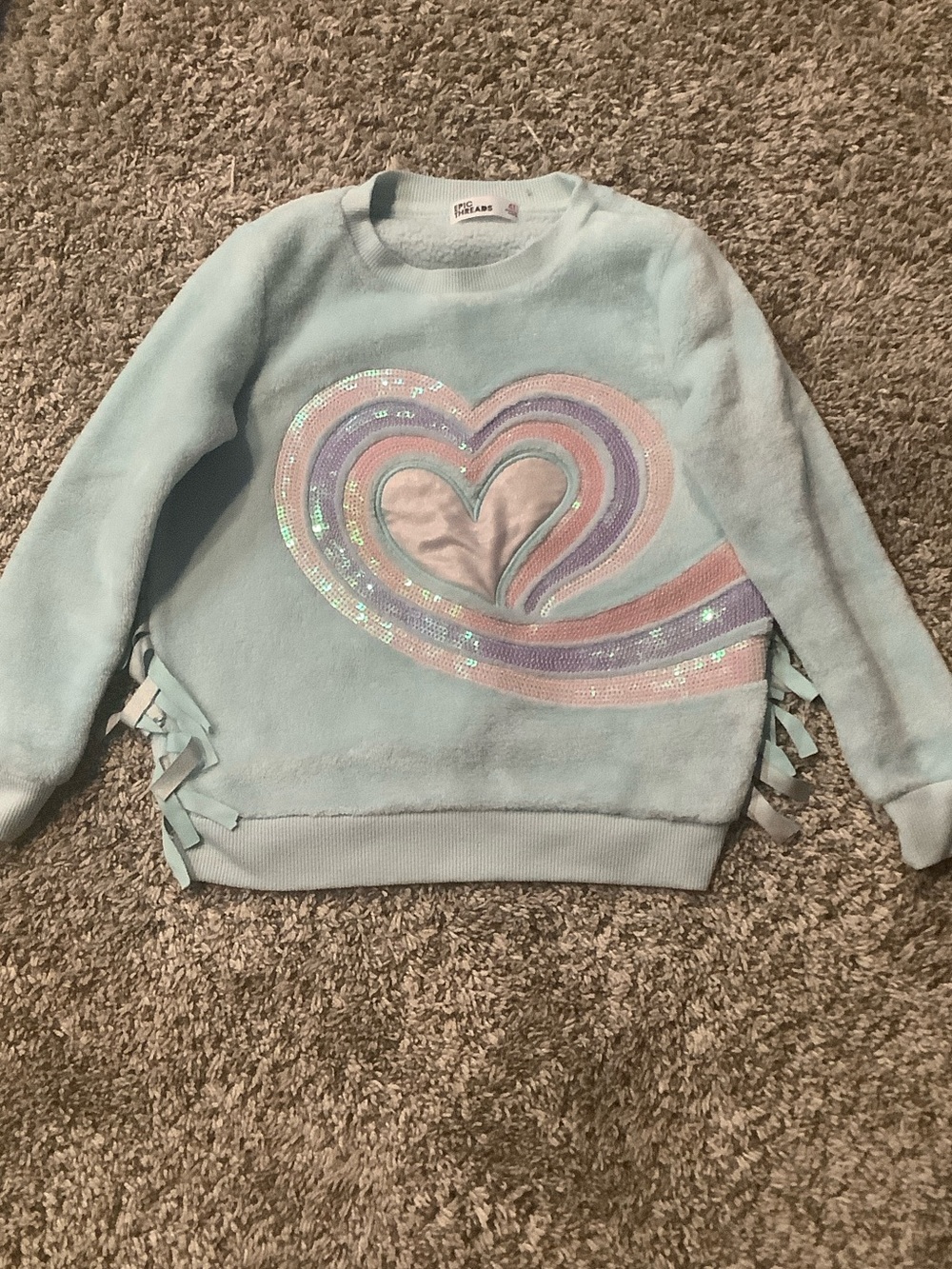 Epic Threads Light Blue Sequin Heart Pullover Sweatshirt